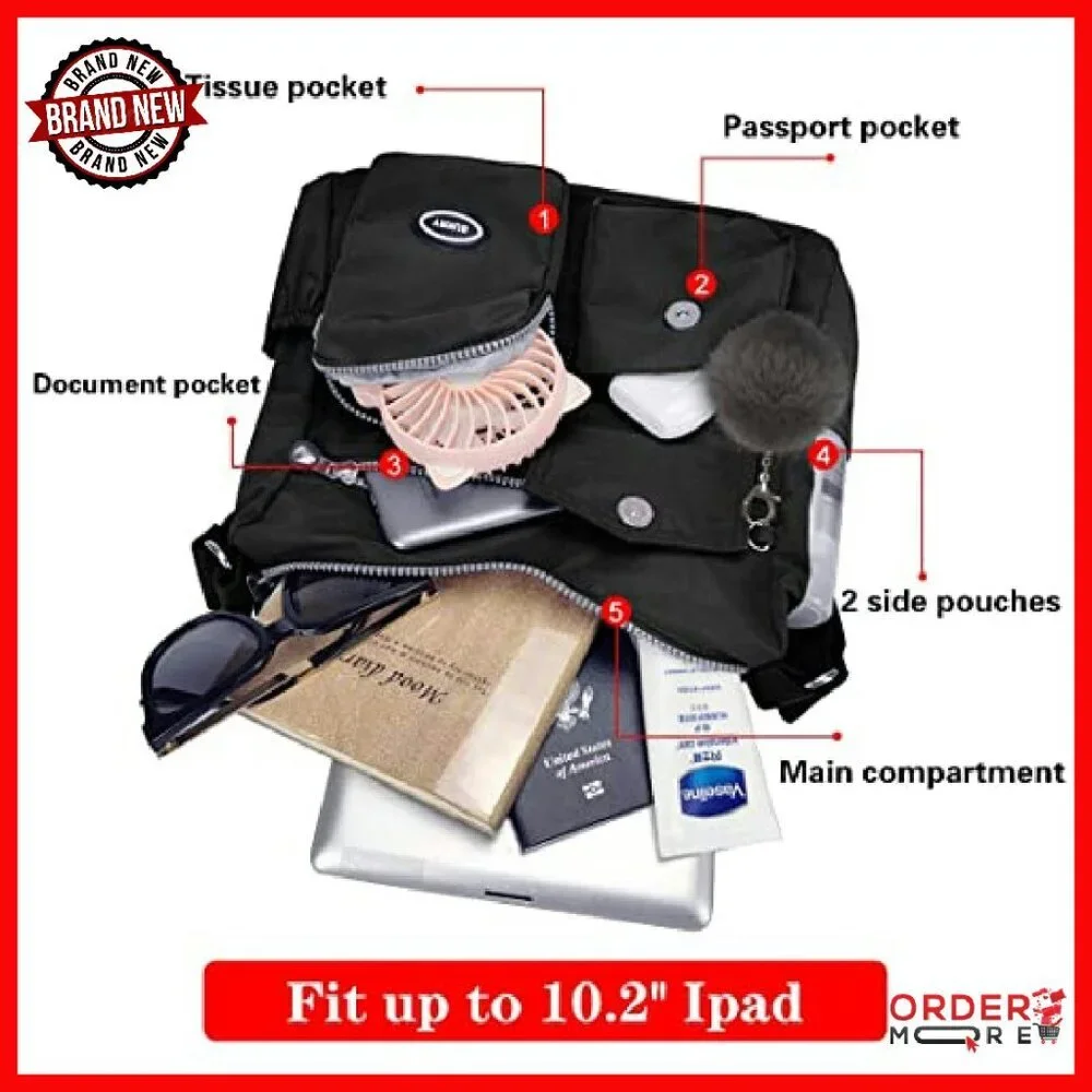 Waterproof Nylon Crossbody Bag with RFID Pocket, 11.4x4.7x11 - Picture 6 of 8